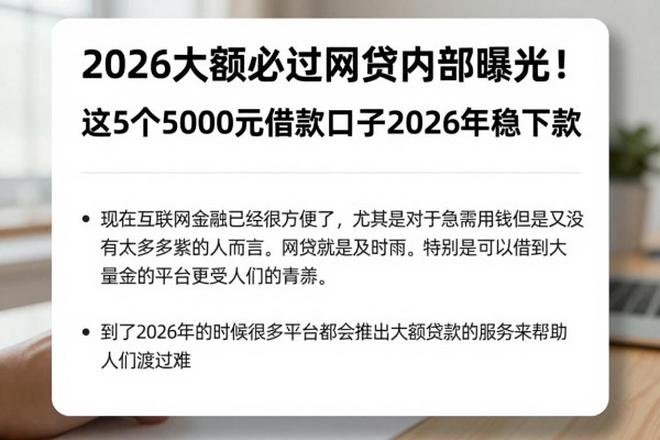 2026大额必过网贷内部曝光！这5个5000元借款口子2026年稳下款