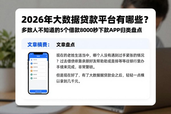 2026年大数据贷款平台有哪些?多数人不知道的5个借款8000秒下款APP归类盘点