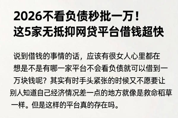 2026不看负债秒批一万!这5家无抵押网贷平台借钱超快