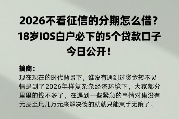 2026不看征信的分期怎么借?18岁iOS白户必下的5个贷款口子今日公开!