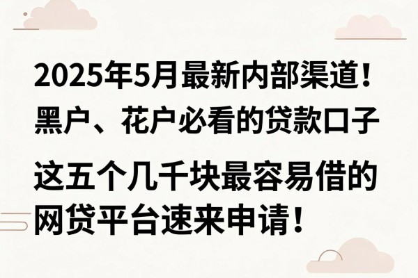 2025年5月最新内部渠道！黑户、花户必看的贷款口子，这五个几千块最容易借的网贷平台速来申请！