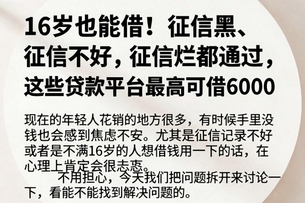 16岁也能借！征信黑、征信不好、征信烂都通过，这些贷款平台最高可借6000