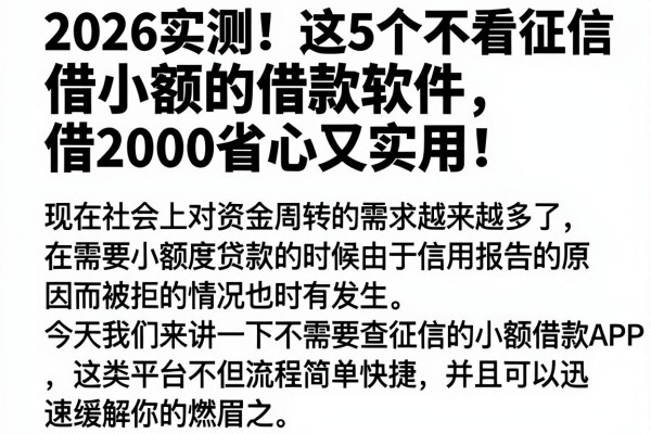 2026实测!这5个不看征信小额的借款软件,借2000省心又实用
