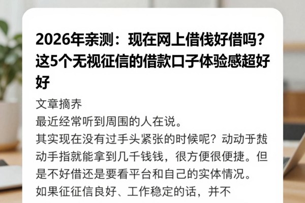 2026年亲测：现在网上借钱好借吗？这5个无视征信的借款口子体验感超好！