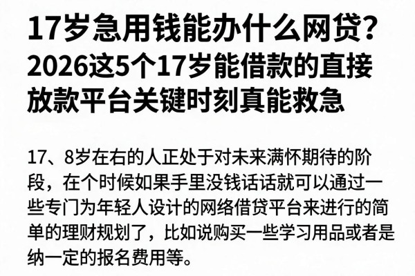 17岁急用钱能办什么网贷？2026这5个17岁能借款的直接放款平台关键时刻真能救急