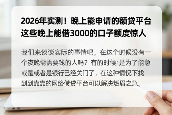 2026年实测！晚上能申请的网贷平台，这些晚上能借3000的口子额度惊人