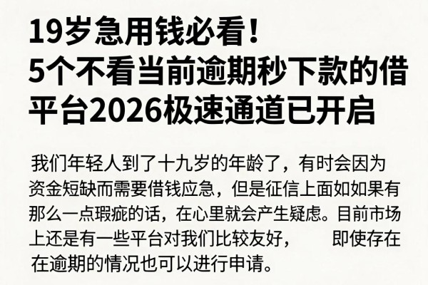 19岁急用钱必看！5个不看当前逾期秒下款的借款平台2026极速通道已开启