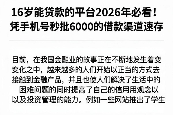 16岁能贷款的平台2026年必看!凭手机号秒批6000的借款渠道速存