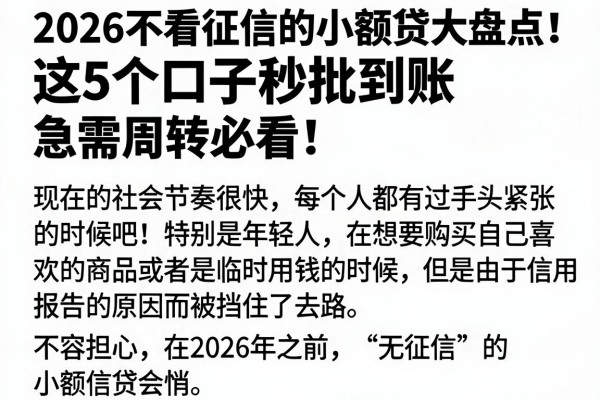2026不看征信的小额贷大盘点!这5个口子秒批到账,急需周转必看