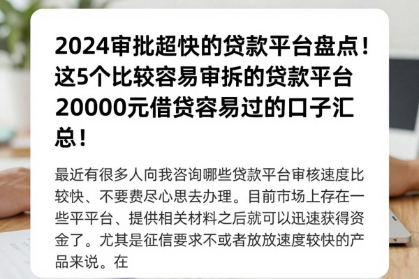2024审批超快的贷款平台盘点！这5个比较容易审批的贷款平台，2000元借款容易过的口子汇总