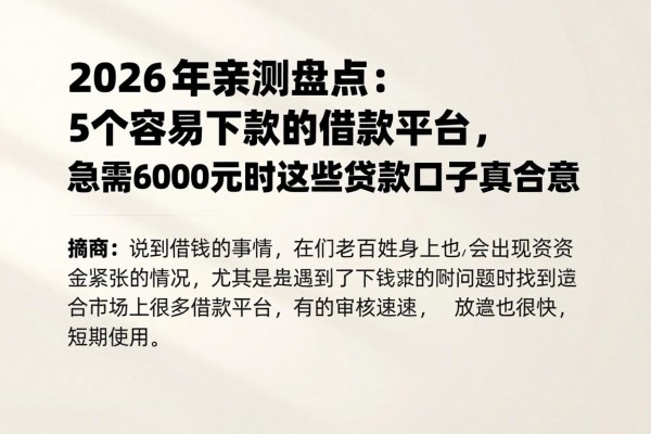 2026年亲测盘点:5个容易下款的借款平台,急需6000元时这些贷款口子真合意