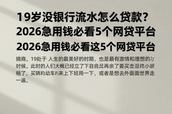 19岁没银行流水怎么贷款?2026急用钱必看这5个网贷平台