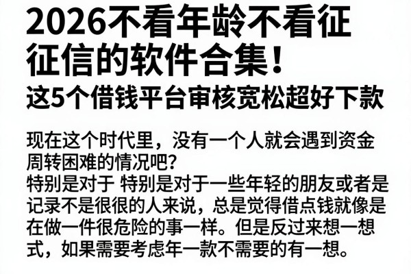 2026不看年龄不看征信的软件合集!这5个借钱平台审核宽松超好下款