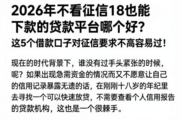 2026年不看征信18也能下款的贷款平台哪个好?这5个借款口子对征信要求不高容易过!