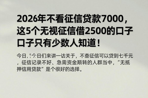 2026年不看征信贷款7000，这5个无视征信借2500的口子只有少数人知道！