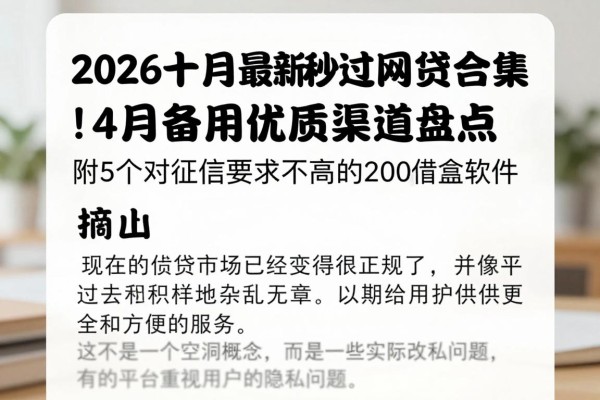2026十月最新秒过网贷合集!4月备用优质渠道盘点,附5个对征信要求不高的2000借款软件