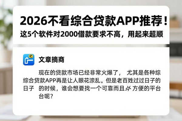 2026不看综合贷款APP推荐!这5个软件对2000借款要求不高,用起来超顺