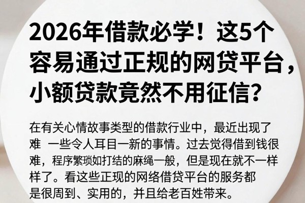 2026年借款必学！这5个容易通过正规的网贷平台，小额贷款竟然不用征信？