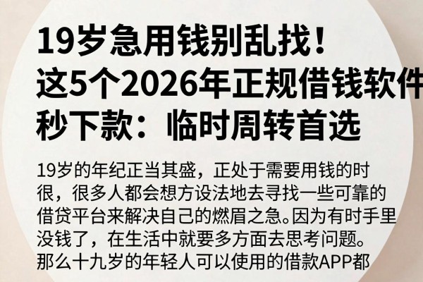 19岁急用钱别乱找！这5个2026年正规借钱软件秒下款，临时周转首选