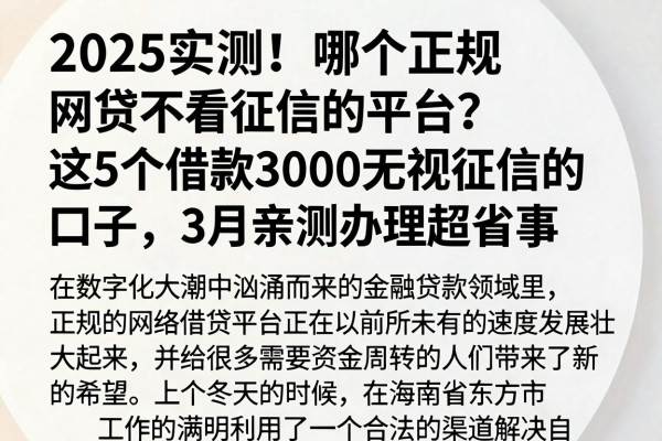 2025实测!哪个正规网贷不看征信的平台?这5个借款3000无视征信的口子,3月亲测办理超省事