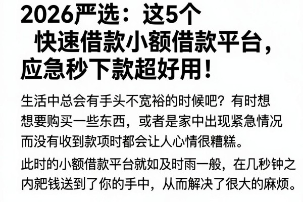 2026严选：这5个快速借款小额借款平台，应急秒下款超好用！