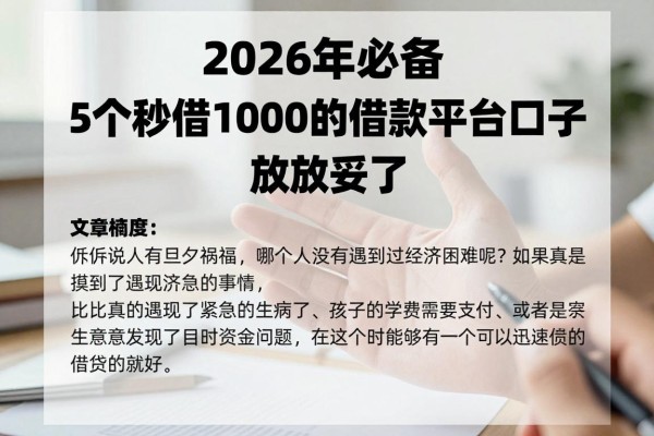 2026年必备！5个秒借10000的借款平台口子，放款妥了