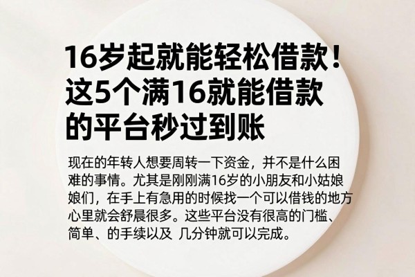 16岁起就能轻松借款!这5个满16就能借款的平台秒过到账