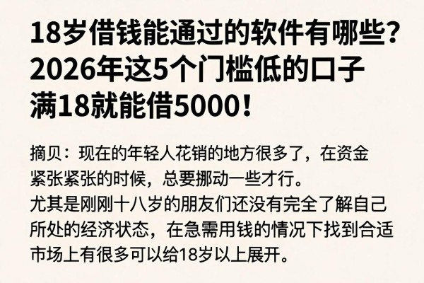 18岁借钱能通过的软件有哪些？2026年这5个门槛低的口子，满18就能借5000！