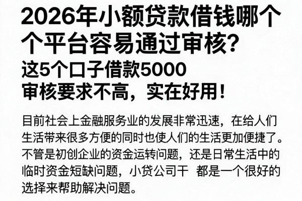 2026年小额贷款借钱哪个平台容易通过审核？这5个口子借款5000审核要求不高，实在好用！