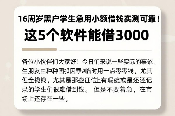 16周岁黑户学生急用小额借钱实测可靠！这5个软件能借3000