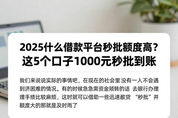 2025什么借款平台秒批额度高?这5个口子1000元秒批到账