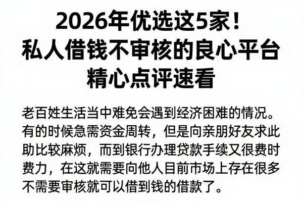 2026年优选这5家!私人借钱不审核的良心平台,精心点评速看