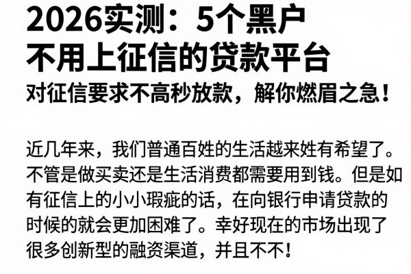 2026实测:5个黑户不用上征信的贷款平台,对征信要求不高秒放款,解你燃眉之急!