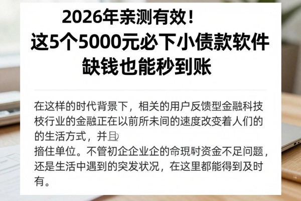 2026年亲测有效!这5个5000元必下小额贷款软件,缺钱也能秒到账