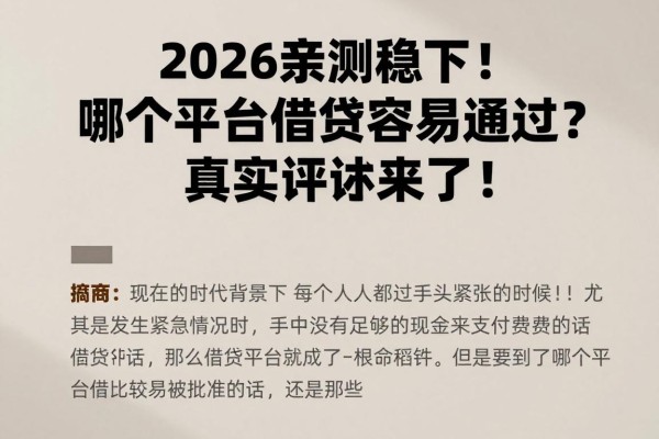2026亲测稳下!哪个平台借贷容易通过?真实评述来了!