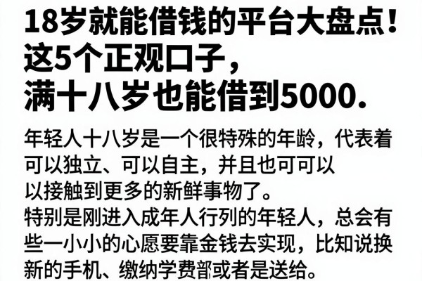 18岁就能借钱的平台大盘点!这5个正规口子,满十八岁也能借到5000