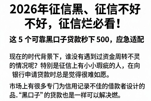 2026年征信黑、征信不好、征信烂必看!这5个可靠黑口子贷款秒下500,应急适配