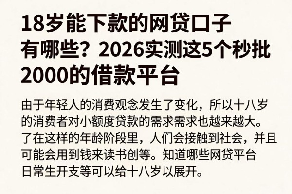 18岁能下款的网贷口子有哪些？2026实测这5个秒批2000的借款平台