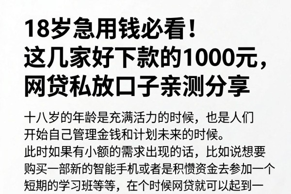 18岁急用钱必看!这几家好下款的1000元网贷私放口子亲测分享