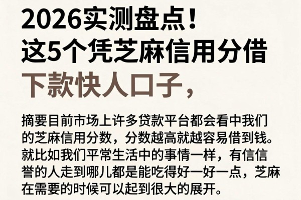 2026实测盘点!这5个凭芝麻信用分借6000的口子,下款快人一步