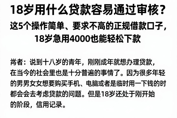 18岁用什么贷款容易通过审核?这5个操作简单、要求不高的正规借款口子,18岁急用4000也能轻松下款