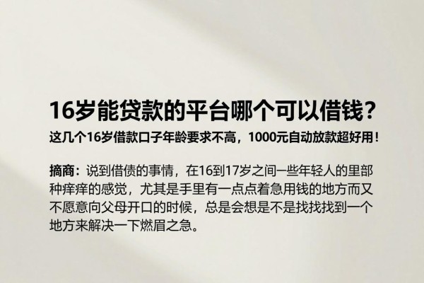 16岁能贷款的平台哪个可以借钱?这几个16岁借款口子年龄要求不高,1000元自动放款超好用!