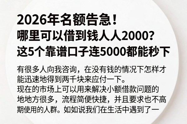 2026年名额告急！哪里可以借到钱人人2000？这5个靠谱口子连5000都能秒下