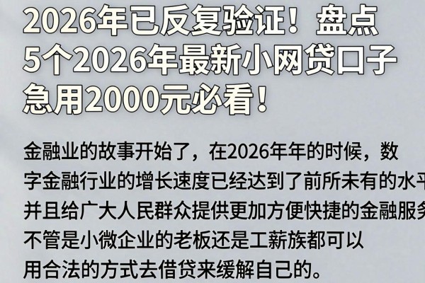 2026年已反复验证!盘点5个2026年最新小网贷口子,急用2000元必看