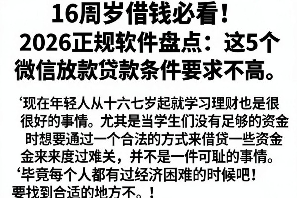 16周岁借钱必看!2026正规软件盘点:这5个微信放款平台对贷款条件要求不高