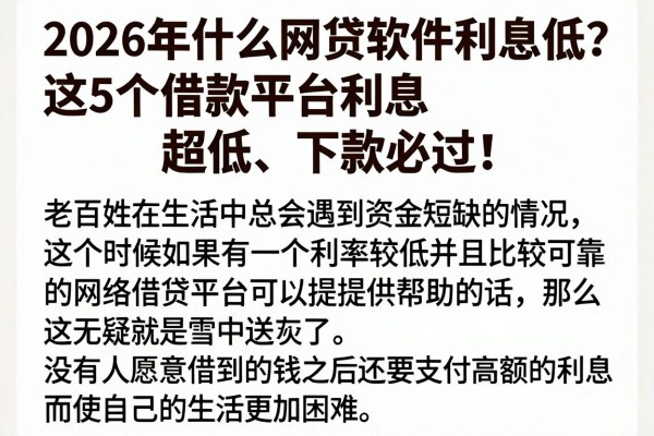 2026年什么网贷软件利息低?这5个借款平台利息超低、下款必过!