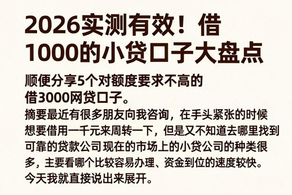 2026实测有效!借1000的小贷口子大盘点,顺便分享5个对额度要求不高的借3000网贷口子