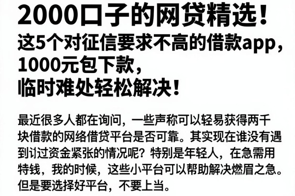 2000口子的网贷精选！这5个对征信要求不高的借款app，1000元包下款，临时难处轻松解决！