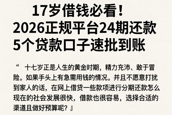 17岁借钱必看！2026正规平台24期还款，5个贷款口子速批到账