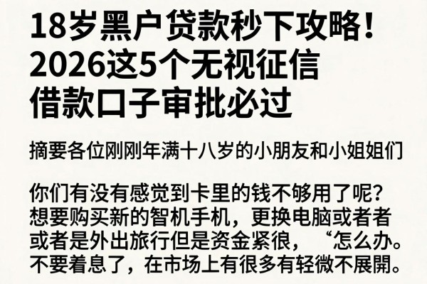 18岁黑户贷款秒下攻略！2026这5个无视征信借款口子审批必过